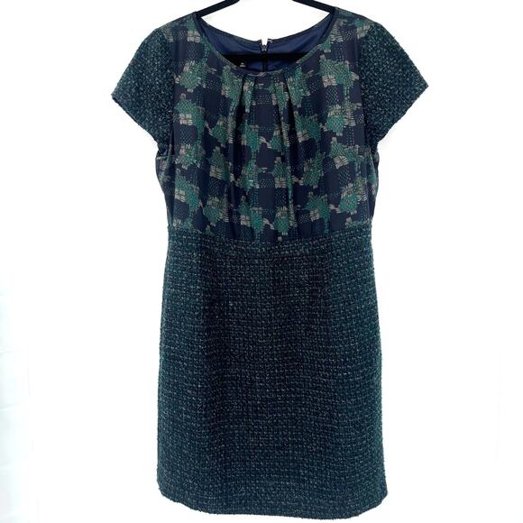 TALBOTS Tweed Dress Sz 16P Blue Green Dark Academia Mixed Media Metallic Preppy - Picture 13 of 13